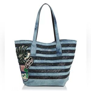 Marc Jacobs Wingman Striped Denim Sequined Tote Bag